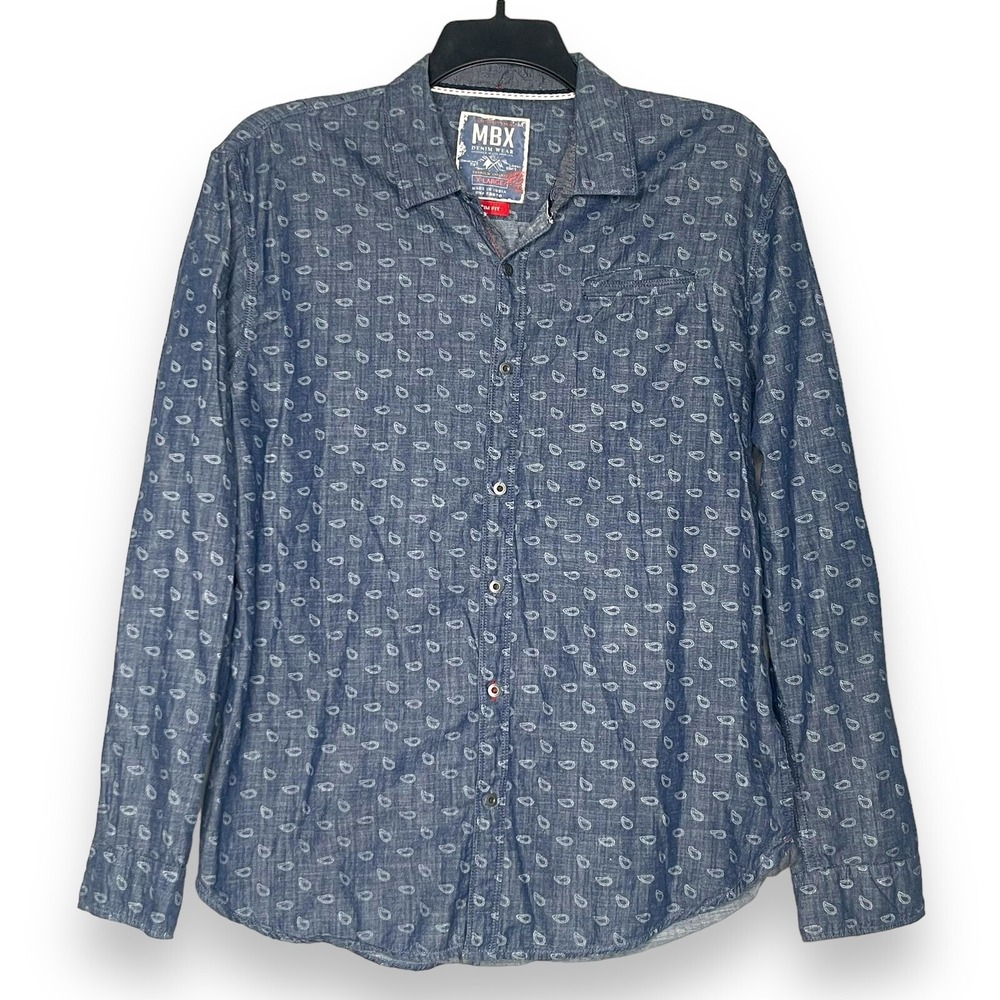 MBX Shirt Mens XL Black Gray Geometric Paisley Long Sleeve Button Up Cotton - Picture 4 of 10